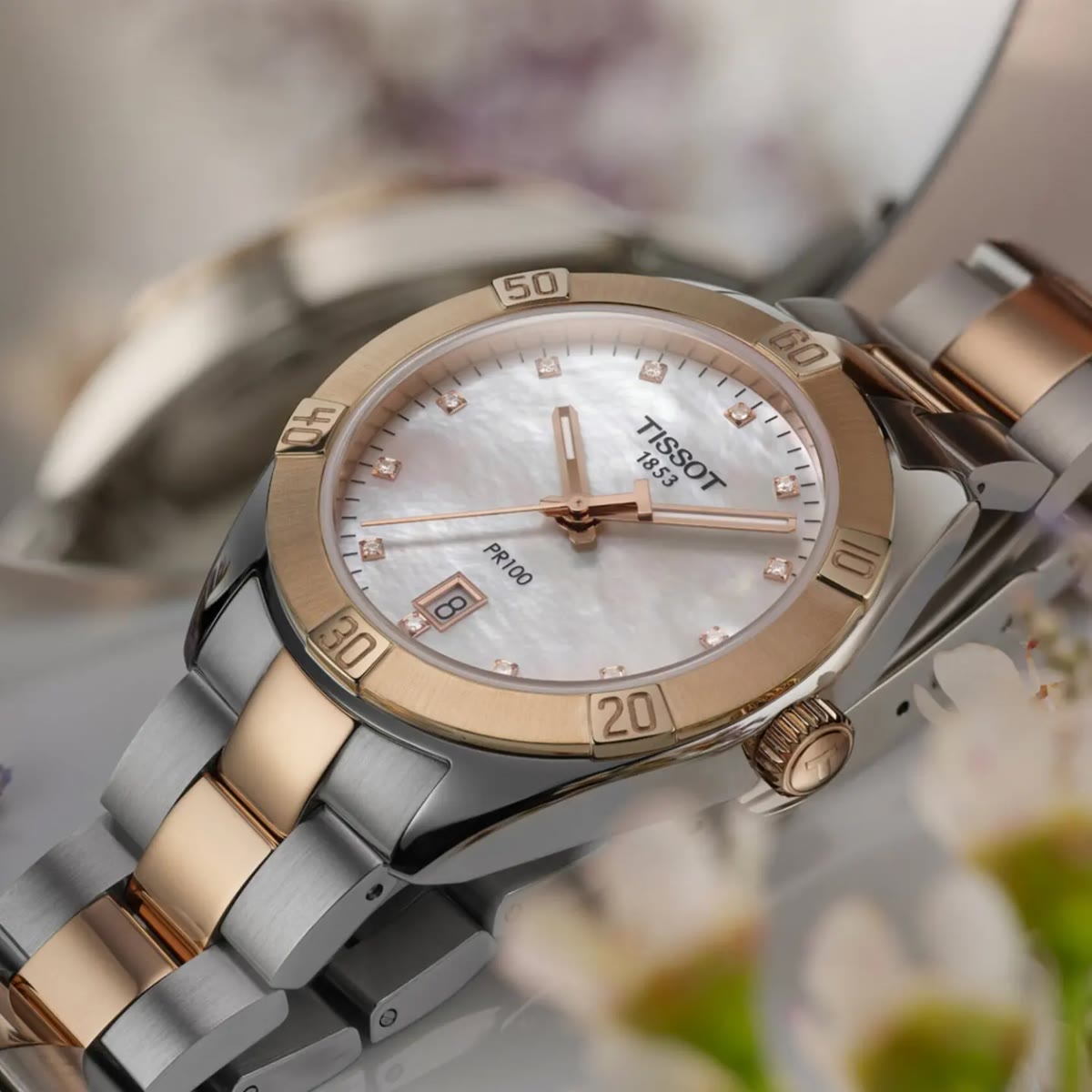 Tissot PR 100 bicolore, cadran nacre